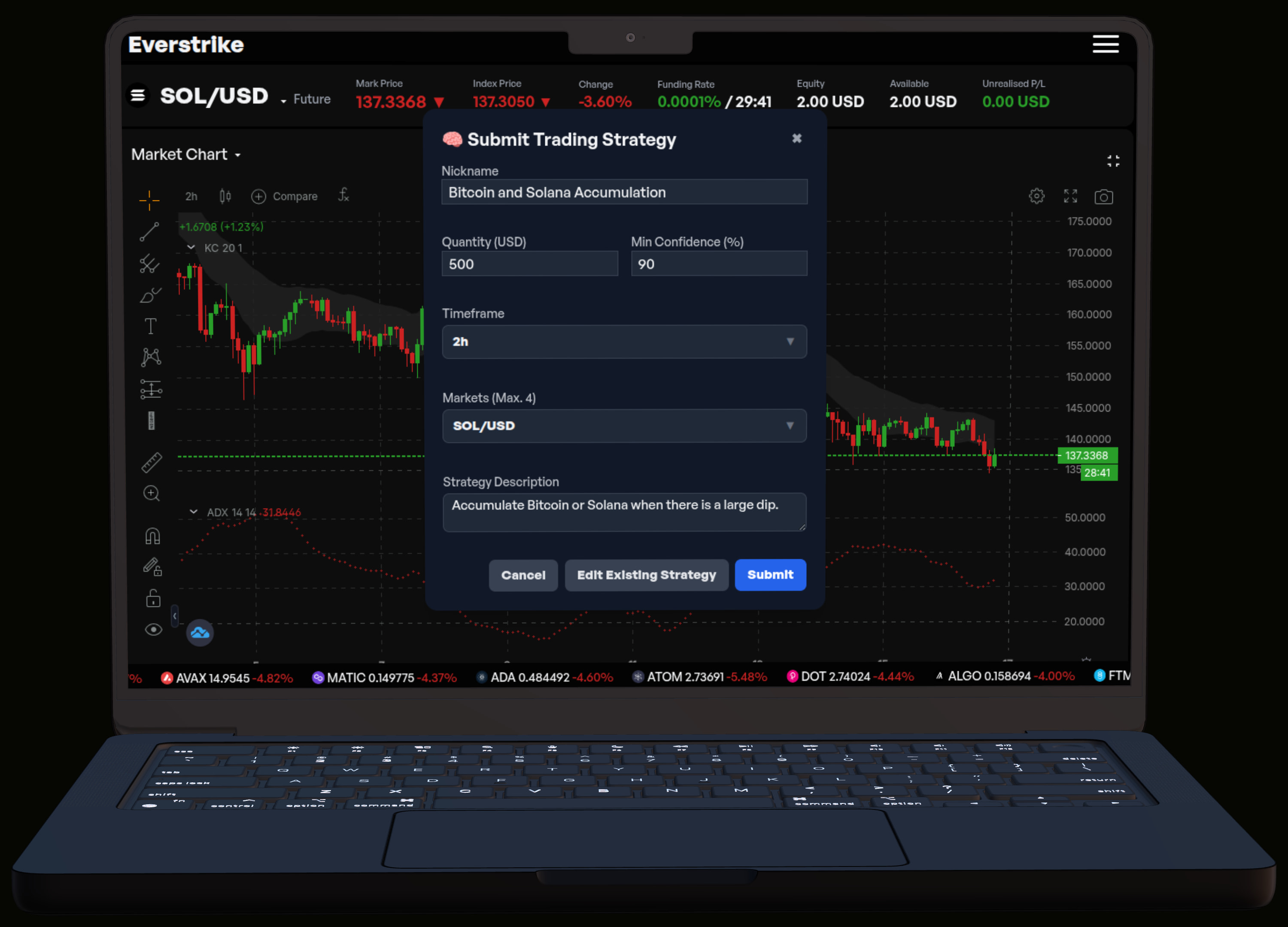 Trading platform dashboard interface (dark mode)