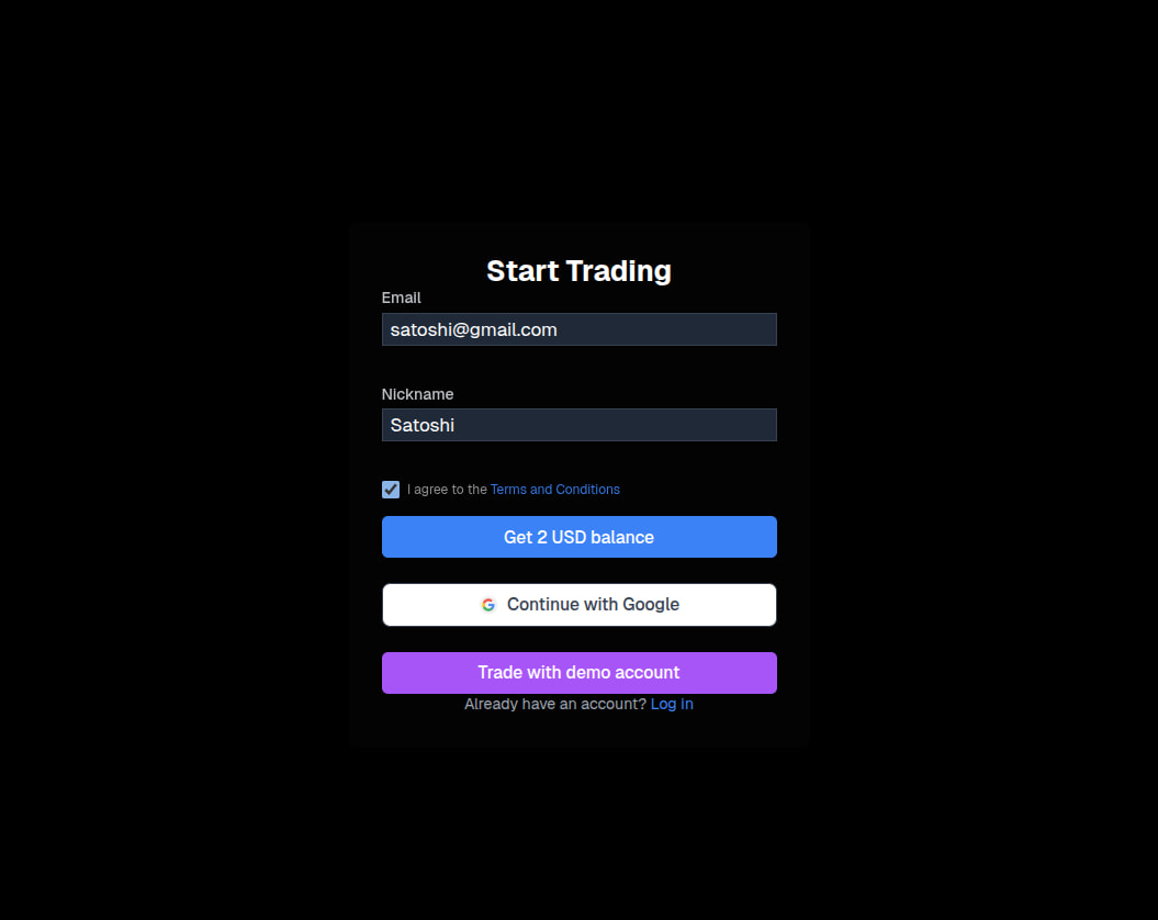 Account creation interface showing signup form