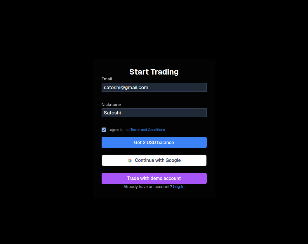 Account creation interface showing signup form