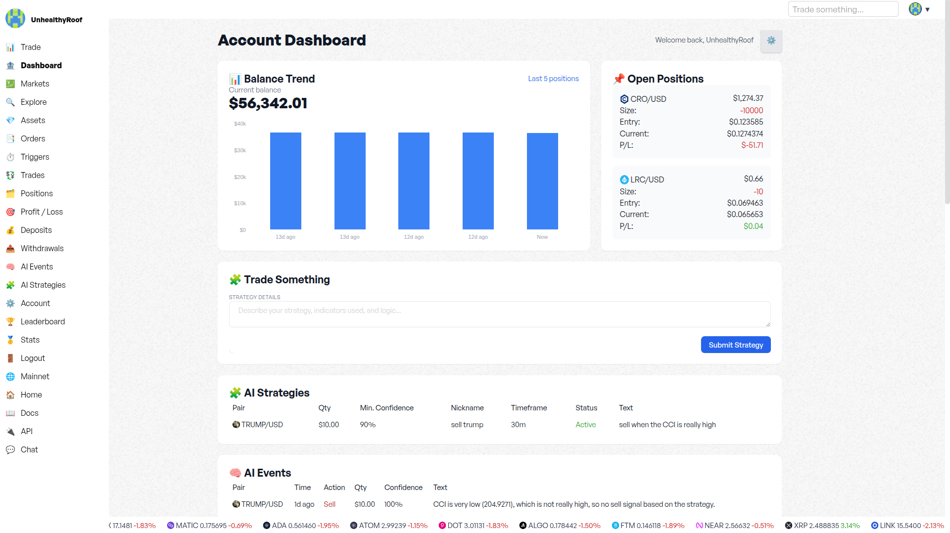 Advanced trading interface with charts