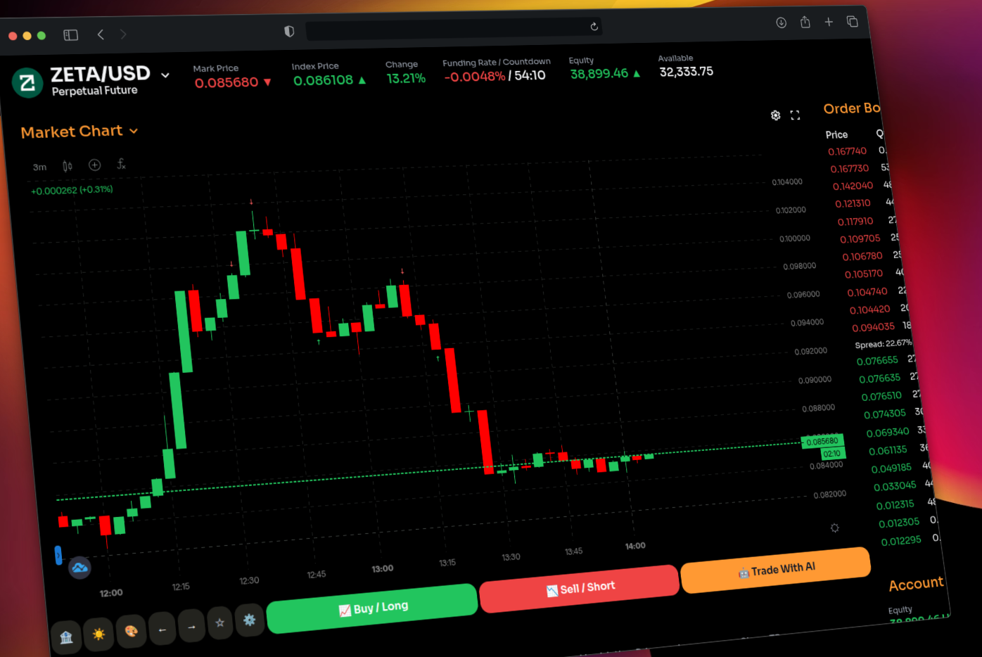 Trading platform dashboard interface (dark mode)
